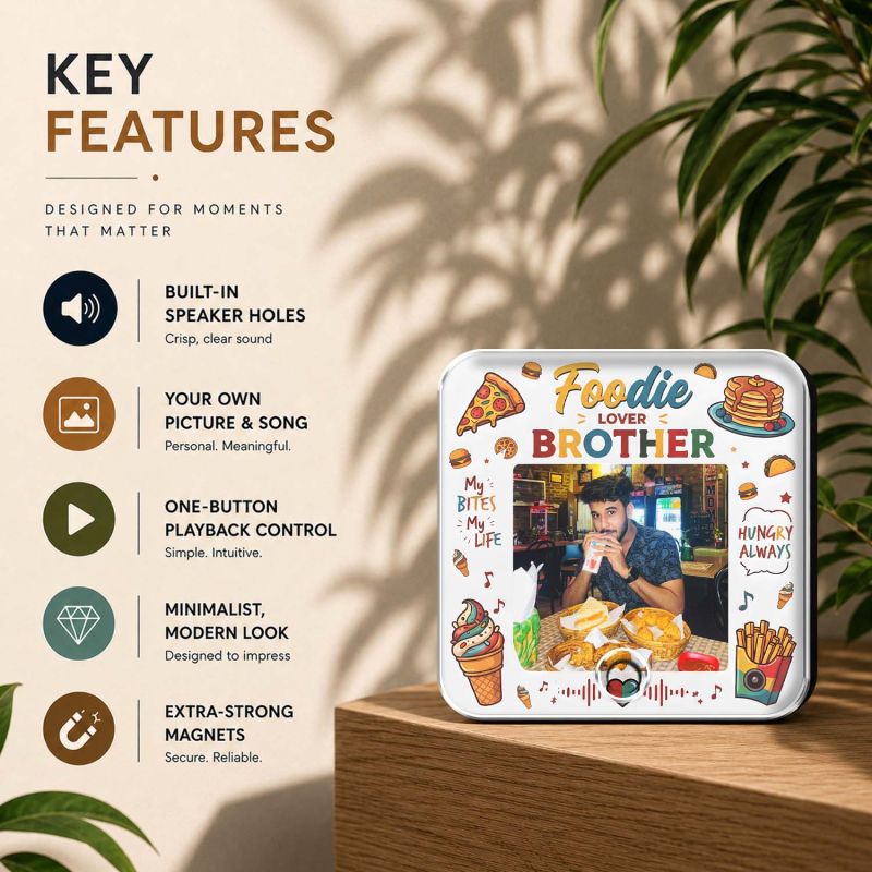 Personalized Foodie Lover Brother Musical Fridge Magnet Modern Gifting Item | Rechargeable Sound Magnet Funny Gift for Bhai Food Lover Bhai Gift for Food Enthusiast